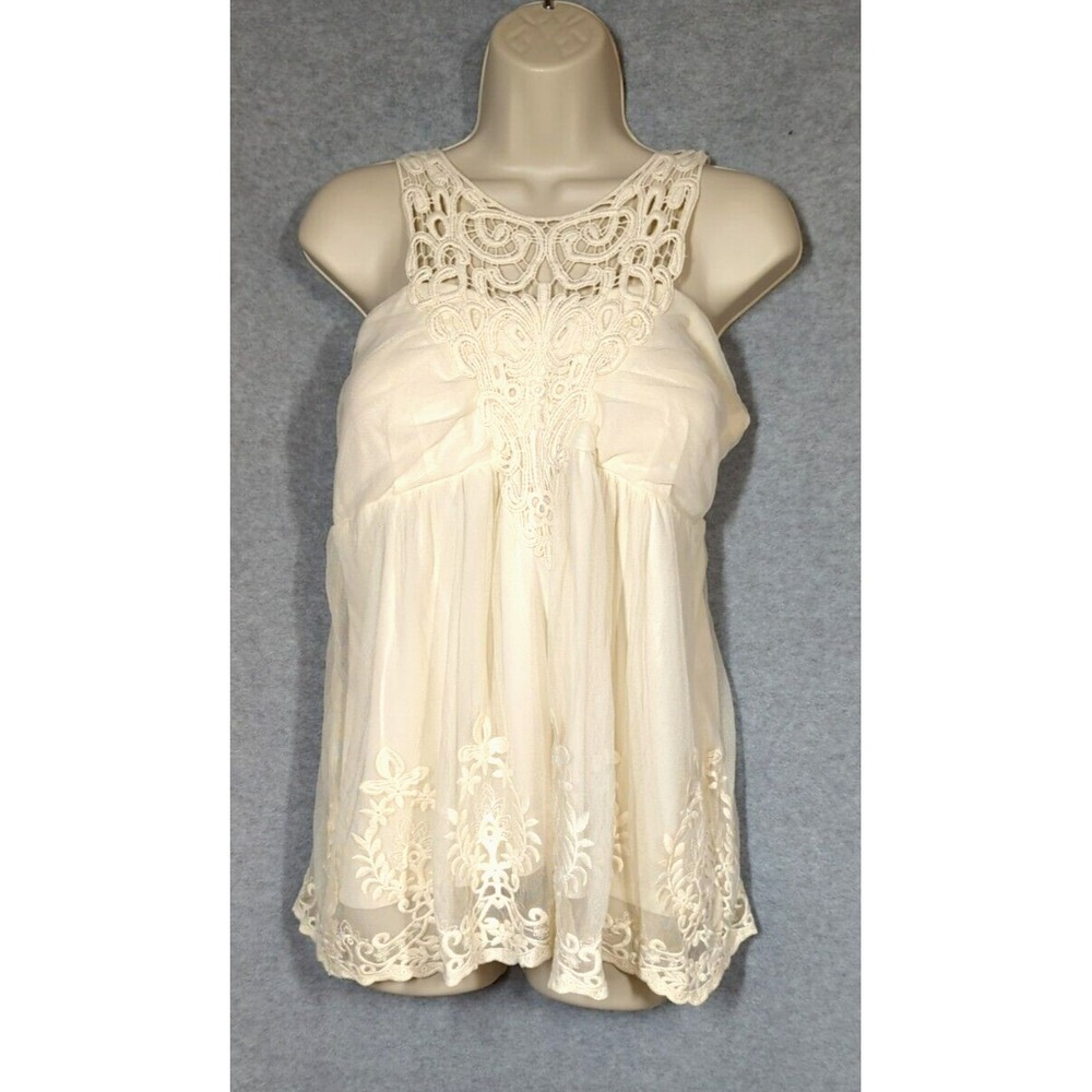 K. Jordan Baby Doll Camisole Top SZ L Lace Mesh Embroidery Coquette Fairy Boho